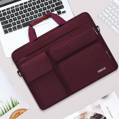 MOSISO Laptop Shoulder Bag 15.6 inch, 15-15.6 inch Computer Bag Compatible with MacBook Pro 16 inch, HP, Dell, Lenovo, Notebook with 2 Raised&1 Flapover&1 Horizontal Pocket&Handle&Belt, Wine Red - color: Wine Red, size: 16 inch
