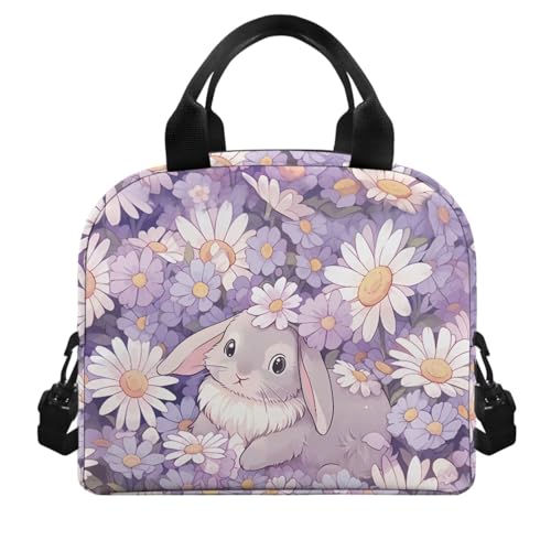 Flashideas Cute Bunny Backpack for Girls Kids Backpack with Lunch Box Water Bottle Stainless Steel and Water Bottle Carrier 4Pcs Set 17" Bookbag with Compartments for School Large Capacity School Bag - color: Cute Bunny and Daisy