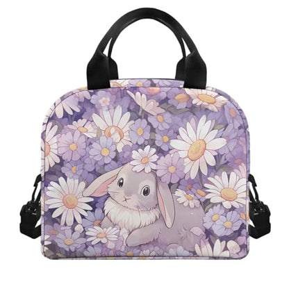 Flashideas Cute Bunny Backpack for Girls Kids Backpack with Lunch Box Water Bottle Stainless Steel and Water Bottle Carrier 4Pcs Set 17" Bookbag with Compartments for School Large Capacity School Bag - color: Cute Bunny and Daisy