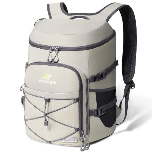 N NEVO RHINO Backpack Coolers Insulated Leak Proof 36/54 Cans,Portable Lightweight Waterproof Insulated Cooler Backpack for Men & Women Ideal for Camping,Travel,Beach,Picnics,Lunch & Day Trips - color: 2025-Light Gray-36Cans, size: 36 Cans