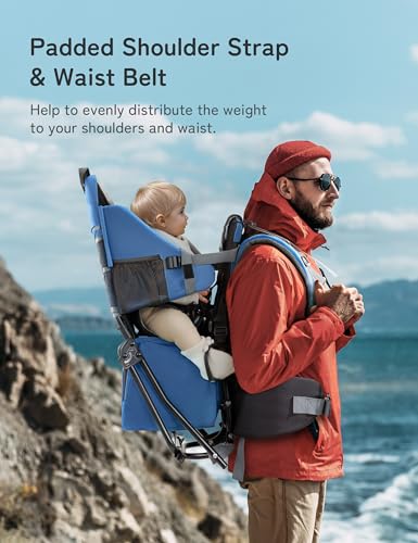 besrey Baby Backpack Carrier, Toddler Hiking Backpack with Safety 3-Height Seat, Adjustable Straps&Waist Belt, Foldable Frame Lightweight Large Capacity Child Carrier for Hiking (Klevin Blue) - color: Klevin Blue