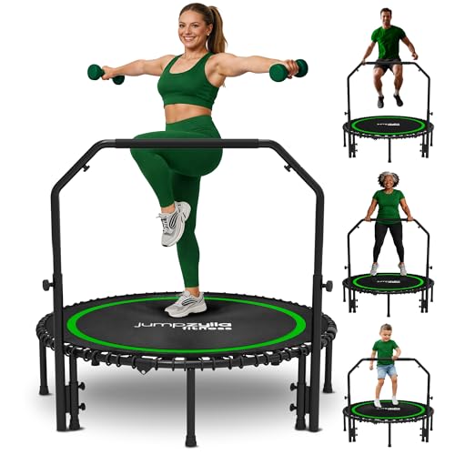 Rebounder Trampoline for Adults with Bar and Elastic Bands, 450/550 lbs Mini Trampoline for Adults, Exercise Trampolines, Rebounders with Adjustable Handle, Indoor/Outdoor 40/48 in - color: Green, size: 48"