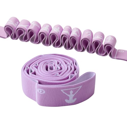12 Loops Extra Long Yoga Stretching Band for Adults and Tall People, Adjustable Elastic Strap for Full Body Deep Stretch, Home Pilates, Ballet, Dance, Physical Therapy, Flexibility Training - color: Purple