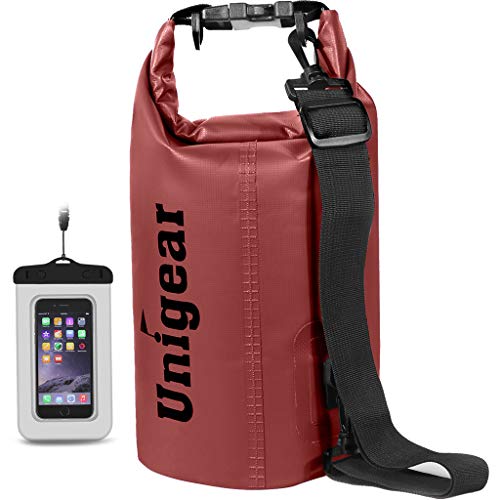 Unigear Dry Bag Waterproof, 2L/5L/10L/20L/30L/40L Floating and Lightweight Bags for Kayaking, Boating, Fishing, Swimming and Camping with Waterproof Phone Case - color: Red, size: 2L