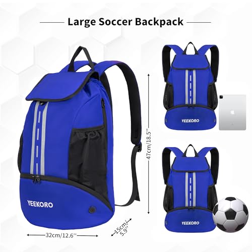 Soccer Backpack Multifunctional Sport Gym Bags with Dry-wet Separate & Shoe Compartment for Basketball Volleyball - color: Upgraded Blue