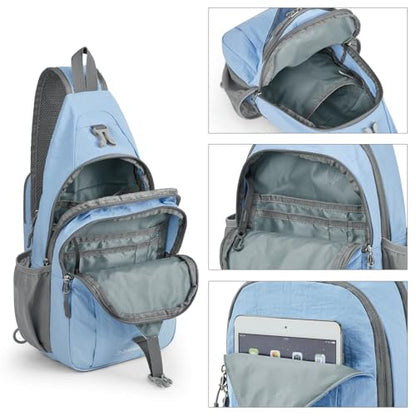 G4Free Sling Bag for Men and Women, RFID Blocking Crossbody Bag, Lightweight Sling Backpack for Travel, Hiking, Walking and Daily Use - color: Light Blue
