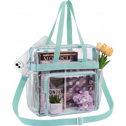 Clear Tote Bag for Stadium Events 12x6x12 inches, Triple-Pocket with Reinforced Strap, for Concert, Sport, Festival - color: Green