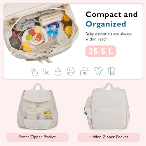 mommore Diaper Bag Backpack, Small Diaper Backpack for Travel, Drawstring Puffer Diaper Bag, Lightweight Quilted Baby Bag with Stroller Straps, Changing Pad - color: Drawstring-beige