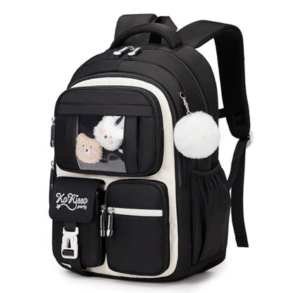 PIG PIG GIRL Kids Backpack for Girls - School Bags for Middle School Students - Book Bag for Elementary Primary - Kawaii Ita Backpack - Black and Beige - color: Black and Beige