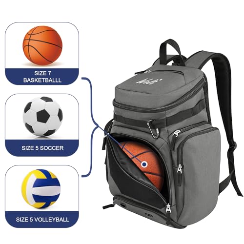 WOLT Basketball Bag Backpack with Separate Ball Compartment and Shoes Pocket, Gym Bags for Men, Large Sports Bag for Basketball, Soccer, Volleyball, Baseball - color: Lightgrey