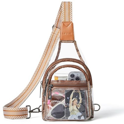Leresas Clear Sling Bag Stadium Approved for Women Men Clear Purse Backpack Clear Crossbody Fanny Pack Stadium Events Concert - color: Brown