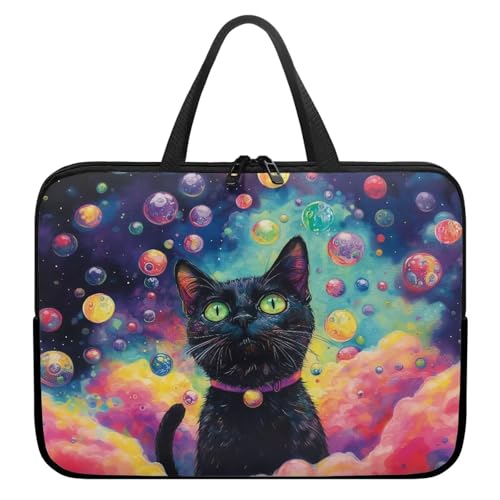 Mumeson Black Cat Laptop Sleeve Bag with Pocket Water Resistant Portable Traveling Carrying Laptop Bag Handbag Shockproof Laptop Case Briefcase - color: Black Cat, size: 15 Inch