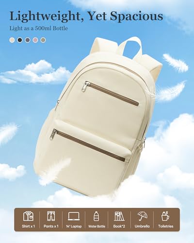 Lightweight School Backpack for Women Men, Multi Pocket Backpack for College Students, Waterproof Middle School Bags, Simple Bookbag for Teens Girls Boys, Beige - color: Beige