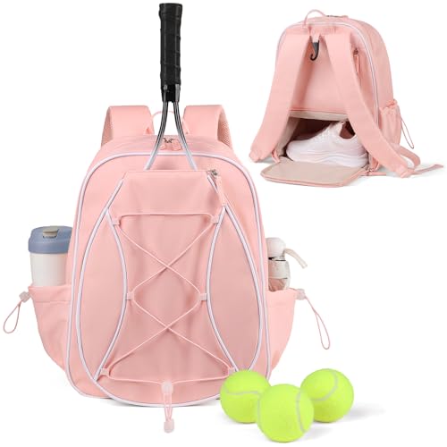 Marvolia Tennis Bags for Women Men, Tennis Backpack Holds 2 Rackets with Ventilated Shoe Compartment & Wet Pocket, Tennis Racket Bag Backpack for Pickleball Tennis Badminton - color: Pink