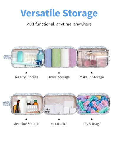 Narwey Clear Toiletry Bags for Traveling Women Men, Clear Travel Bags for Toiletries Makeup Bag Cosmetic Bag with Zipper, Make Up Organizer, Skincare Bag (Blue Flower) - color: X-Blue Flower