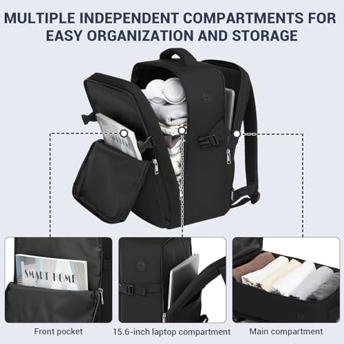 Kono 20L Casual Daypack, 40×20×25 cm, Airline Approved, 15.6" waterproof Laptop Backpack for Men & Women – Black - color: Black