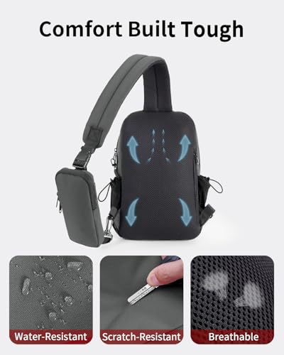ECOHUB Anti-Theft Crossbody Bag Men Women, RFID Blocking Lightweight Sling Backpack Eco-Friendly with 9 Pockets Sturdy SBS Zippers Water Resistant for Travel Work Hiking Outdoor, Grey - color: Grey