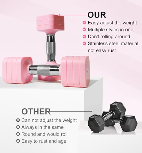 15LB 20LB 30LB 40LB 50LB Adjustable Dumbbell Set Free Weights Dumbbells Set for Women Men Hand Weights Sets Adjust Dumbbell Weight Sets for Home Gym Exercise Workout Strength Training Equipments - color: Pink