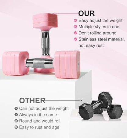 15LB 20LB 30LB 40LB 50LB Adjustable Dumbbell Set Free Weights Dumbbells Set for Women Men Hand Weights Sets Adjust Dumbbell Weight Sets for Home Gym Exercise Workout Strength Training Equipments - color: Pink