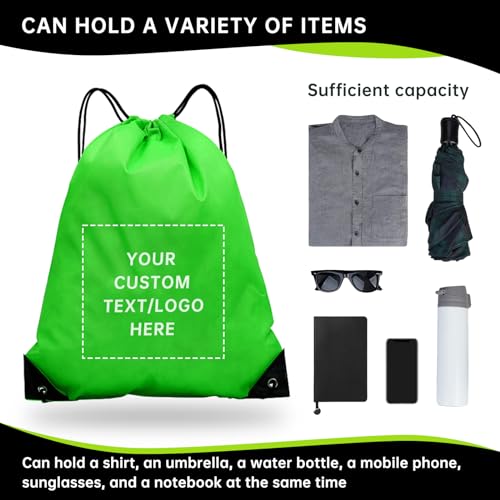 JEOHLORY pack of 50 Custom Bags With Your Logo,Drawstring Backpacks Bulk String Bag,Great for Travelling, Gym and for Everyday Use (Custom Green) - color: Custom Green