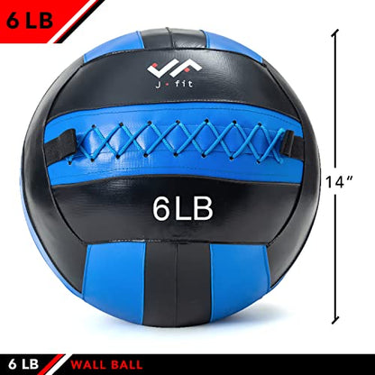 JFit Wall Ball – Premium Soft Weighted Exercise Ball for Strength, Conditioning, Gym & Home Workouts, 4-30 LB - color: Blue/Black, style: 6 LB