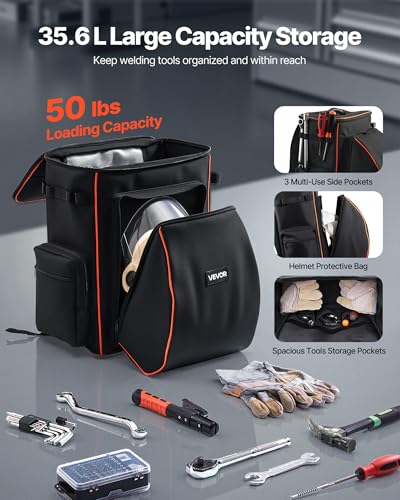 VEVOR Welding Backpack, 35.6L Welder Backpack for Tools and Helmet, 600D Polyester Extreme Gear Pack with Helmet Catch Bag, Multi-Purpose Gear Storage Bag for Welding, Outdoor Camping, Mountaineering - style: 600D Polyester-1