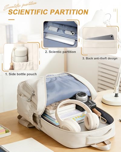 School Backpack for Girls, High Elementary School Laptop Backpack College Student Women Bookbag, Mochilas Escolares para Niñas, Teens Girls Bookbag Casual Daypack, Beige - color: B-beige