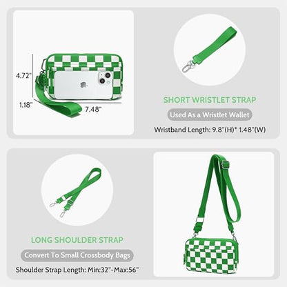 FODOKO Wristlet wallets for women Nylon Quilted Wallet with 4 Zippers,Travel Credit Card,Holder Cell Phone Organizer - color: Greener
