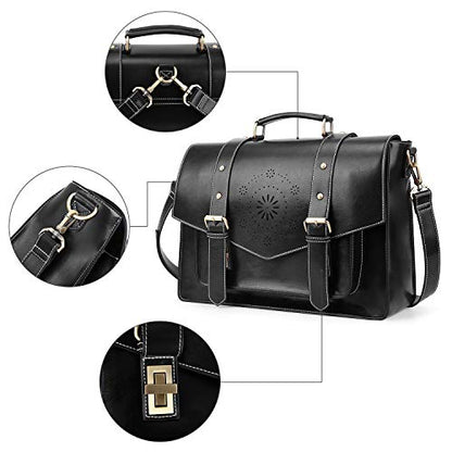 ECOSUSI Backpack for Women Briefcase Messenger Laptop Bag Vegan Leather Satchel Work Bags Fits 15.6 inch Laptops, Black - color: 4-black-l