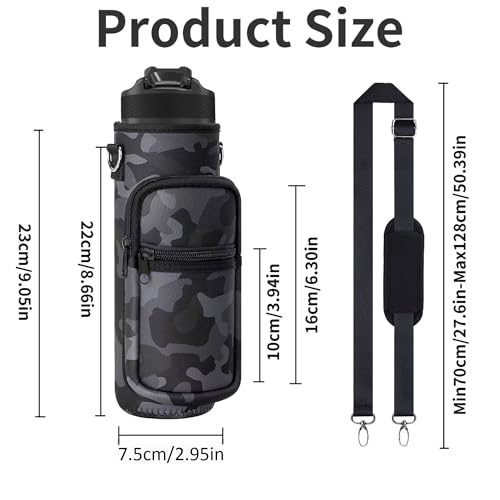 Water Bottle Holder with Strap, Insulated Crossbody Sling Bag, Carrier with Phone Pocket for Walking Hiking Camping Fishing - color: Camo Black 03, size: 32oz Long