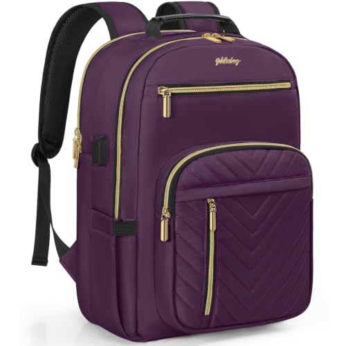 Laptop Backpack for Women with Cup Pocket, 15.6in Travel Work Purse Bookbag for Teacher Nurse, Large-Capacity 28L College Back Pack, Water Resistant Computer Business Bag,Deep Purple - color: Deep Purple, size: 15.6in