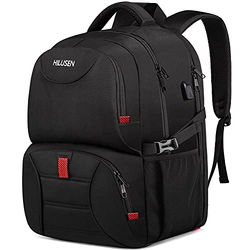 HILUSEN Extra Large Backpack for Men 50L, Insulated Cooler Lunch Box Backpack, Water Resistant 17inch Travel Laptop Work Bookbag with USB Charging Port,Black - color: Black