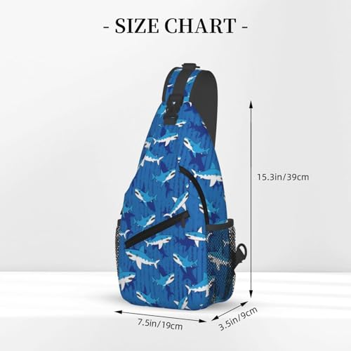 Blue cartoon Sharks Outdoor Crossbody Shoulder Bag For Unisex Young Adult Hiking Bicycling - color: 19