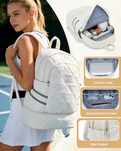 Gym Backpack for Women Men, Lightweight Gym Bag with Shoe Compartment, Water Resistant Sports Backpack with Wet Pocket, Large Capacity Cheer Backpacks for Girls, Beige - color: F2-beige