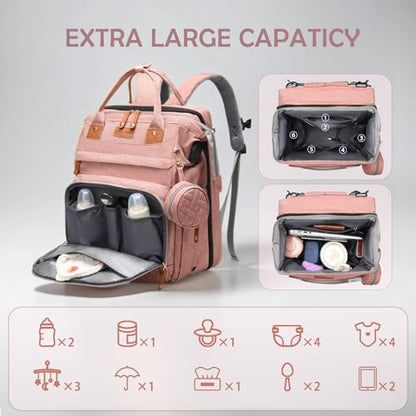 Diaper Bag Backpack with Changing Station, Waterproof for Travel, Pink - color: Pink