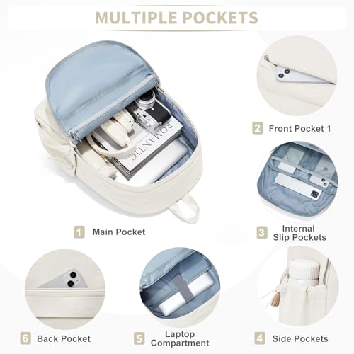 Beige Backpack for School Women Girls, Waterproof Bookbag Cute High School Backpack for Men Teen Boys, Lightweight Travel College Backpack Mochilas Escolares para - color: Beige