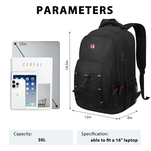 Goloni Laptop Backpack for Men Women, 17 Inch Travel Backpack with USB Charging Port, Water Resistant Lightweight Backpack with Compartments, 30L Casual Daypack,Black/Red - color: Black Red