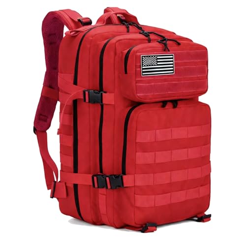 45L Military Tactical Backpack for Men & Women Bug Out Bag Assault pack Molle Daypack Hiking Trekking Rucksack(Red) - color: Red