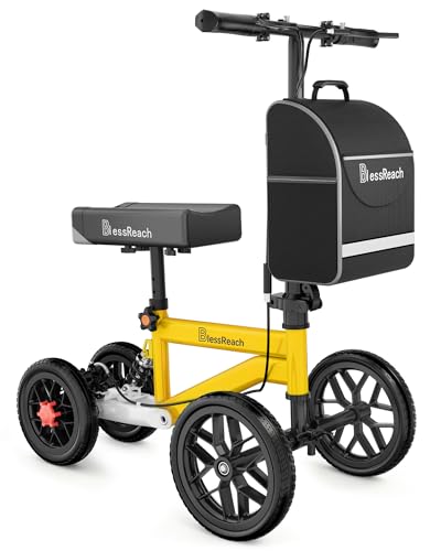 BlessReach Economy Steerable Knee Walker - Compact Crutch Alternative for Foot Injuries with Dual Braking System (Yellow) - color: Yellow