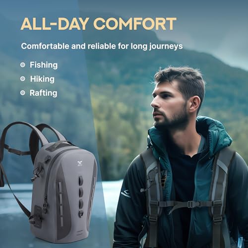 Xelfly Waterproof Fishing Backpack G2 with Rod Holder, Inflatable Air Valve, Padded Waist Straps & Gear Loops - Submersible Zipper, Rugged Top Handle, Adjustable Attachments (Gray) - color: Gray, size: G2 Backpack
