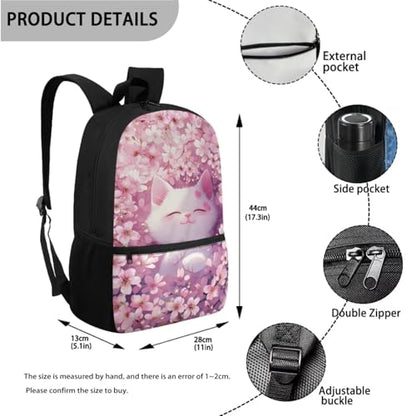ZOUTAIRONG School Bags for Girls 7-10/10-12/12-17, Insulated Water Bottle for Hot & Cold Drinks, Cherry Blossom Cat Design Casual Backpack with Side Pockets - color: Cherry Blossom Cat