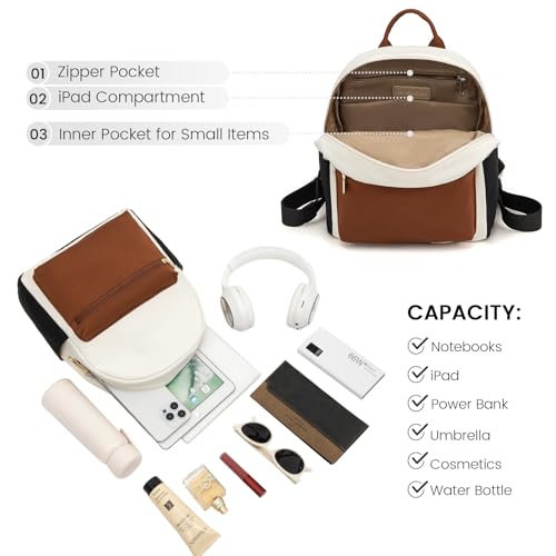 LOVEVOOK Backpack for Women Light Weight Waterproof Backpack Purses Daily Backpack… | Light Weight - color: Beige/Brown/Black