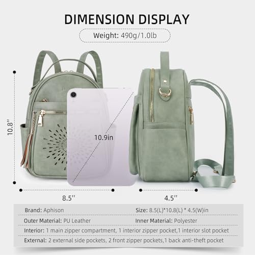 APHISON Small Backpack Purse for Women Cute PU Leather Mini Backpacks Ladies Casual Lightweight Travel Daypack Waterproof - color: 1-green, size: Small