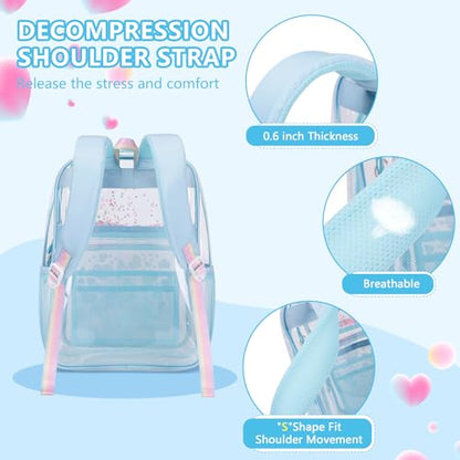 MOONBABY Clear Backpack for School Girls, Heavy Duty TPU Transparent Backpack Stadium Events Approved, Clear Bookbag - color: Blue
