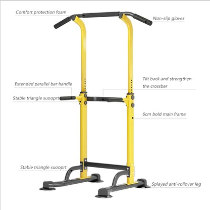 SogesPower Power Tower Dip Station Pull Up Bar for Home Gym Adjustable Height Strength Training Workout Equipment,Pull Up Bar Station - color: Yellow