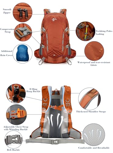 Long Keeper 40L Hiking Backpack Camping Daypack with Waterproof Rain Cover Lightweight Outdoor Sport Travel Backpack Rucksack (Purple) - color: Purple