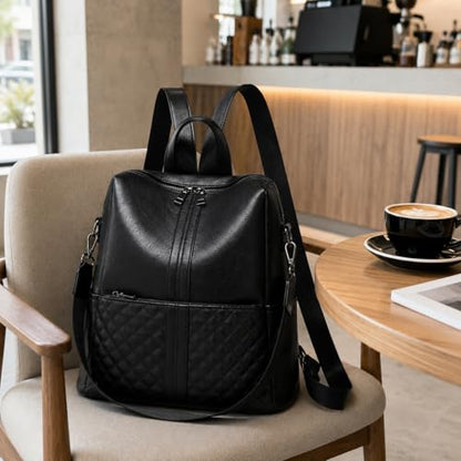 sqlp Fashion Backpack Purse for Women Faux Leather Ladies Handbags - color: Black, size: Large