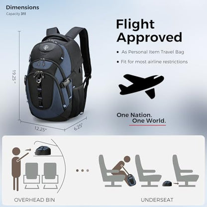 Swissdigital Design Laptop Backpack with USB Charging Port, Travel Backpack Fits 15.6 inches Computer, 31L College School Backpack for Men, Haze Blue/Black | SD803-16 - color: Haze Blue/Black