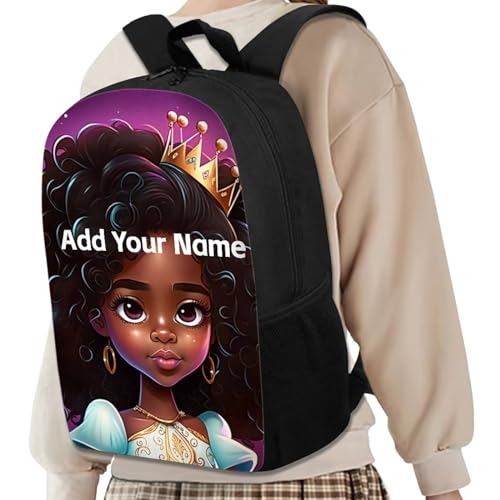 Personalized School Backpacks for Girls 10-12/4-6 Afro Black Kids Bookbag Custom Name School Bag Magic Children Back Pack with Water Bottle Holder - color: African Black Girl-24