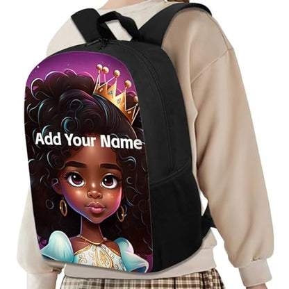 Personalized School Backpacks for Girls 10-12/4-6 Afro Black Kids Bookbag Custom Name School Bag Magic Children Back Pack with Water Bottle Holder - color: African Black Girl-24